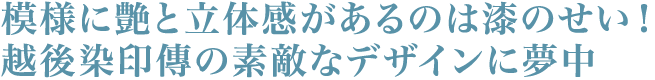 模様に艶と立体感があるのは漆のせい！
越後染印傳の素敵なデザインに夢中