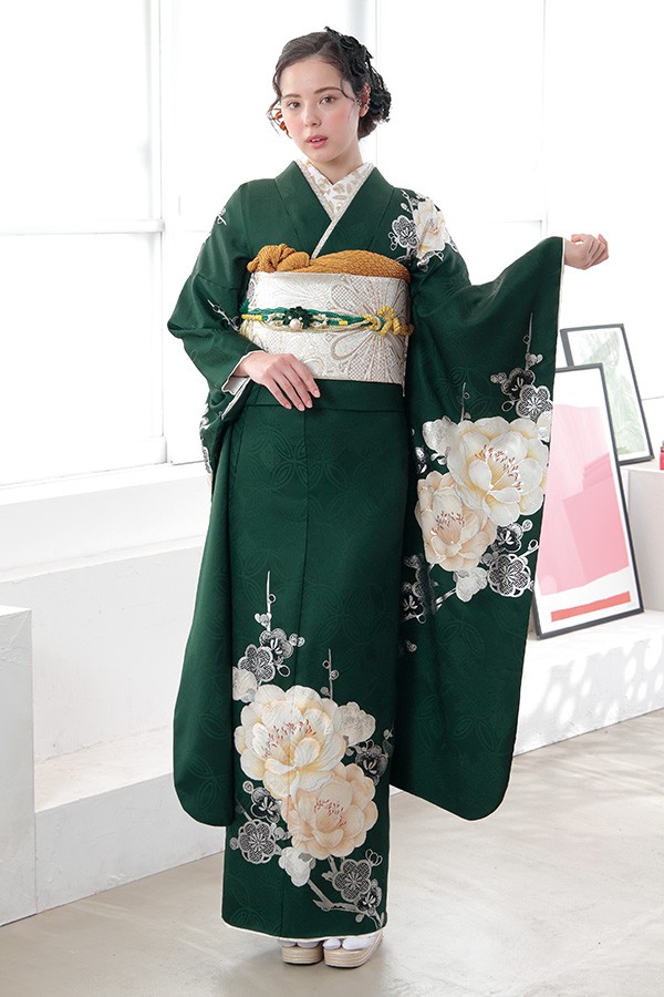 深緑×白牡丹の上品な振袖-KR716